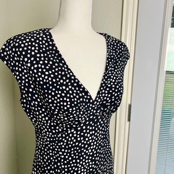 Chaps‎ Black & White Polka Dot Cap Sleeve Retro Midi Dress Size Medium - Picture 3 of 10